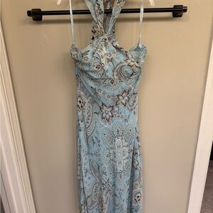 Ann Taylor Strapless Light Blue Paisley Dress